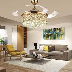 Healer 42 inch Crystal LED Ceiling Fan with Light and Remote Control, Modern Invisible Retractable Blades Chandelier Fans Lighting with 3 Lights Level and 3 Speeds for Dining/Living Room