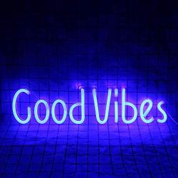 Good Vibes Neon Signs Good Vibes Words Neon Lights for Room Decor Light Lamp Bedroom Beer Bar Pub Hotel Party Restaurant Recreational Game Room Wall Art Decoration(19.6×4.9)