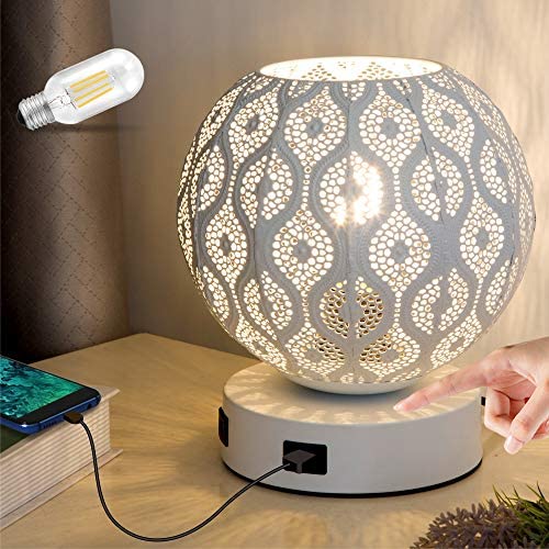 Lifeholder Table Lamp, 3 Way Dimmable Bedside Lamp with Dual USB Ports, Modern Globe USB Lamp Include Edison Bulb, Decorative Touch Lamps for Bedroom,Living Room,Office (White) Lifeholder Table Lamp, 3 Way Dimmable Bedside Lamp with Dual USB Ports, Modern Globe USB Lamp Include Edison Bulb, Decorative Touch Lamps for Bedroom,Living Room,Office (White)