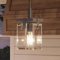 Luxury Modern Farmhouse Pendant Light, Small Size: 11.875''H x 6.5''W, with Industrial Chic Style Elements, Brushed Nickel Finish and Clear Shade, UHP2447 from The Bristol Collection by Urban Ambiance