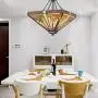 LITFAD Craftsman Style LED Pendant Lighting 14.17'' Wide Tiffany Stained Glass Inverted Hanging Light 3-Lights Ceiling Hanging Light for Living Room Restaurant Bedroom Hotel 110V-120V