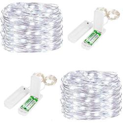 ZNYCYE 2 Pack 10 Ft 60 Led Fairy Lights Battery Operated String Lights with 7 Modes (No Timer) Waterproof Copper Wire Lights for DIY Wedding Bedroom Craft Decoration (Cool White)