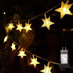 MYGOTO Warm White Star String Lights,32feet 100LED Decorative Fairy String Lights with 8 Modes Plug in Xmas Lights with 30V Safe Voltage (100 LED Star, Warm White)