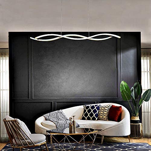 Modern LED Chandeliers, Wave Acrylic Ceiling Hanging Pendant Light Fixtures, Contemporary Curved Arc Chrome Finish Hanging Pendant Lamp for Bedroom Living Room Dining Room Kitchen Island