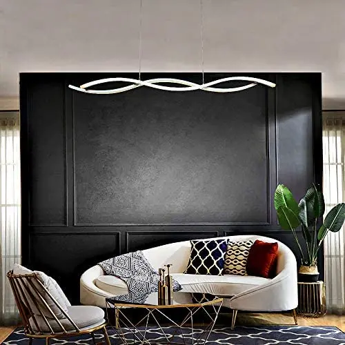 Modern LED Chandeliers, Wave Acrylic Ceiling Hanging Pendant Light Fixtures, Contemporary Curved Arc Chrome Finish Hanging Pendant Lamp for Bedroom Living Room Dining Room Kitchen Island