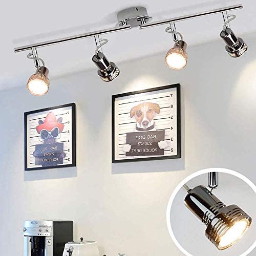 Depuley Modern Track Lighting Kit, 4-Light Flush Mount Directional Track Lights for Kitchen, Foldable Ceiling Spots Light for Living Room/Hallway/Bedroom/Kitchen, Swing Arms