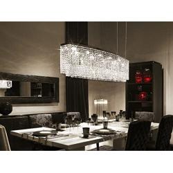 7PM L37.4'' x W8'' x H16'' Modern Contemporary Luxury Linear Oval Island K9 Clear Crystal Bar Raindrop Chandelier Lighting LED Ceiling Light Fixture Pendant for Dining Room Bedroom Livingroom Over Table