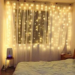 Hopolon LED Window Curtain Lights, 8 Modes Plug in Twinkle Fairy Lights, Outdoor Indoor String Lights Wedding Party Home Garden Bedroom Wall Decorations,UL Certified (Warm White)