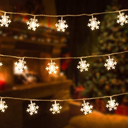 Missionmax Snowflake Christmas Fairy Lights. 32.8 Plug in 100 Led Snowflake String Lights are The Perfect Decor for Indoor and Outdoor Use. Great Hanging Warm White Lights for Bedroom, Patio & More