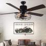 Bella Depot 52'' Vintage Industrial Ceiling Fan Light, Remote Control & Pull Chains, 5 Wood Reversible Blades, Black Cage Ceiling Fan for Living Room/Bedroom/Restaurant etc.