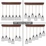 Wellmet Wood Chandelier Flush Mount 6 Lights, Rustic Hanging Dining Room Multi Pendand Light with Metal Bulb Guard Lamp Cage, Farmhouse Ceiling Lighting Fixture for Kitchen Island, Living Room, Bar