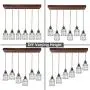Wellmet Wood Chandelier Flush Mount 6 Lights, Rustic Hanging Dining Room Multi Pendand Light with Metal Bulb Guard Lamp Cage, Farmhouse Ceiling Lighting Fixture for Kitchen Island, Living Room, Bar