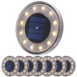 MAGGIFT 8 Pack Solar Disk Lights Outdoor, 12 LED Ground Light, IP68 Waterproof Solar Lights, In-Ground Walkway Deck for Landscape Garden Patio Pathway Lawn Yard Driveway, Warm White