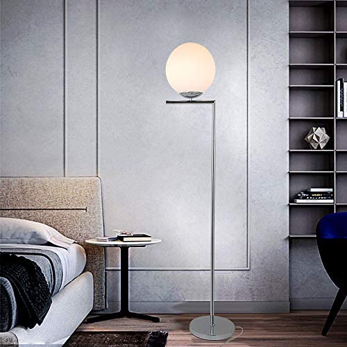 KARMIQI Modern Globe Floor Lamp Mid Century Tall Floor Lamp with White Frosted Glass Lampshade, Silver Corner Standing Light Bright Reading Standing Lamp for Office Living Room Bedroom