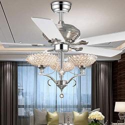 RS Lighting 52 inch Crystal Ceiling Fan Chandelier Fandelier With Sparkle and Shine Lights 5 Blades Chrome Pull Chain Home Decoration Modern for Living Room Bedroom