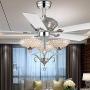 RS Lighting 52 inch Crystal Ceiling Fan Chandelier Fandelier With Sparkle and Shine Lights 5 Blades Chrome Pull Chain Home Decoration Modern for Living Room Bedroom