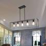 VINLUZ 5-Light Wood Chandelier Linear Industrial Kitchen Island Pendant Lighting Gray Wooden Frame Accents, Modern Dining Room Lighting Ceiling Hanging Farmhouse Light Fixtures for Entryway Foyer