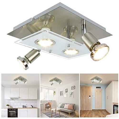Depuley 4 Lights LED Track Lighting Fixture, Modern Directional Ceiling Spot Kitchen Track Lights, Flush Mount Square Ceiling Light for Bedroom, Living Room, Dining Room, GU10 Bulbs Incl. Nickel Depuley 4 Lights LED Track Lighting Fixture, Modern Directional Ceiling Spot Kitchen Track Lights, Flush Mount Square Ceiling Light for Bedroom, Living Room, Dining Room, GU10 Bulbs Incl. Nickel