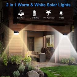 Solar Lights Outdoor, SLGOL 2 in 1 White and Warm Light 104 LED Solar Motion Sensor Security Lights 2200 mAh Solar Powered Lights Waterproof Wireless Wall Lights Solar Lamps