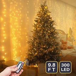 300LED 9.8x9.8FT LED Window Curtain String Lights for Bedroom,USB Powered Hanging Twinkle Lights Fairy String Lights,Wall Lights for Girls,Party Birthday Christmas Decorations Lights Warm-Color