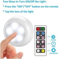 BLS Wireless Dimmable LED Puck Lights with Remote Control, AA-1030 Operated with 3 AA Batteries, Stick on LED Under Cabinet Lighting with Timer, Cool White and Warm White (3 Pack)