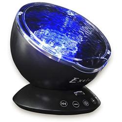 Ocean Wave Projector and Sound Machine - Night Light Projector with Color Changing Wave Light Effects – Music Lamp for Kids Adults Bedroom – Black