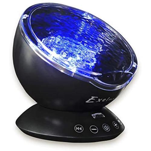 Ocean Wave Projector and Sound Machine - Night Light Projector with Color Changing Wave Light Effects – Music Lamp for Kids Adults Bedroom – Black