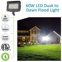 SZGMJIA 60W LED Flood Light with Knuckle, Dusk to Dawn Photocell, CREE LED 5000K 7800lm 300W Equivalent,Waterproof Security Light for Yard Garden Playground