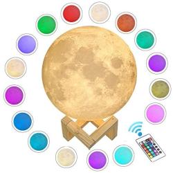 ACED 3D Printed Moon Lamp, LED 16 Colors RGB Moon Night Light Lamp, Remote & Touch Control, Dimmable, Color Changing, USB Recharge, Seamless Lunar Moonlight Lamp with Stand for Baby Bedrooms, 7.1Inch