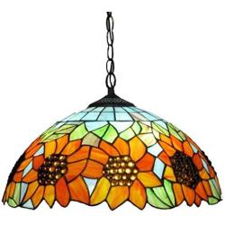 16'' Tiffany Style Sunflower Stained Glass Art Pendant Light for Dining Room Pastoral Hanging Pendant Lamps for Kitchen Island Restaurant Hallway Lighting,110V-240V,E27