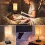 USB Bedside Table Lamp,Hansang Nightstand Lamp with Dual Charging Ports,LED Desk Lamps for Bedrooms,Tetragon Fabric Linen Lamp Shade with Pull Chain,E26 Warm White Light Bulb Included