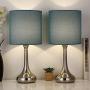 Bedside Table Lamps Modern Desk Lamp, Small Nightstand Lamps Set of 2 with Metal Base and Blue Fabric Shade for Bedroom, Office, Living Room, Family Room, College Dorm