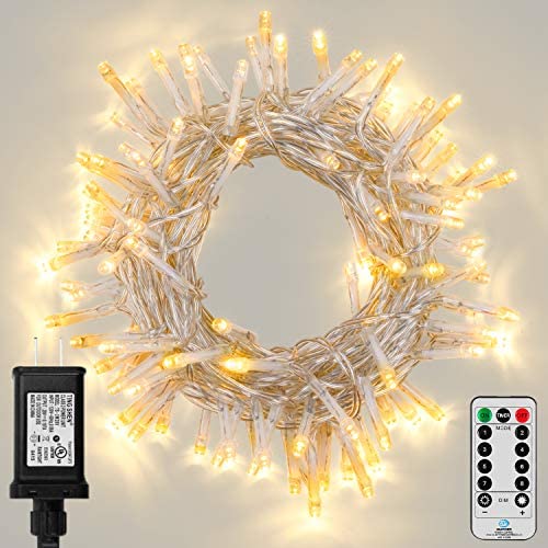 Koxly Outdoor String Lights 200 LED 66FT Long Fairy Tree Light with Remote Control Timer Waterproof Christmas Decorative Extendable Lights Plug in 8 Modes Twinkle Lights for Wedding Party Holiday