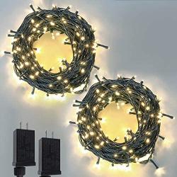 2-Pack Extendable Green Wire Christmas String Lights Outdoor/Indoor, Total 200 LED Christmas Tree Lights with 8 Modes, Fairy Lights for Xmas Party Wedding Decoration (Warm White)