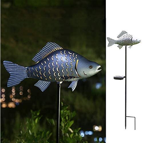 Kaixoxin Solar Garden Lights Metal Fish Decorative Stake for Outdoor Patio Yard Decorations,Warm White LED Solar Path Lights (Silver-1)