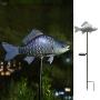 Kaixoxin Solar Garden Lights Metal Fish Decorative Stake for Outdoor Patio Yard Decorations,Warm White LED Solar Path Lights (Silver-1)