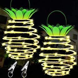 Bigger 60LEDs Pineapple Solar Lights Outdoor Hanging Lantern for Pool Decorations,Backyard Decor,Light up Palm Tree Tropical Christmas Decorations,Pack of 2