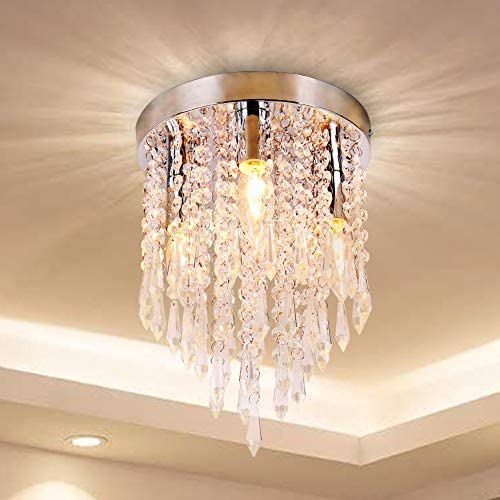 Finktonglan Crystal Ceiling Light Mini Modern Chandelier Flush Mount Pendant Lighting Fixture for Dining Room Living Room Bedroom Hallway,E12 x 3 Lights