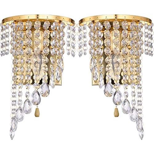 HOMWEERUN A Pair Left Right 2Pcs E12 Modern K9 Crystal Mirror Stainless Steel Wall Lights Wall Lamps Sconce Night Light Lamps Fixtures Lights With Switch For Hallway Bedside Living Room (Gold)