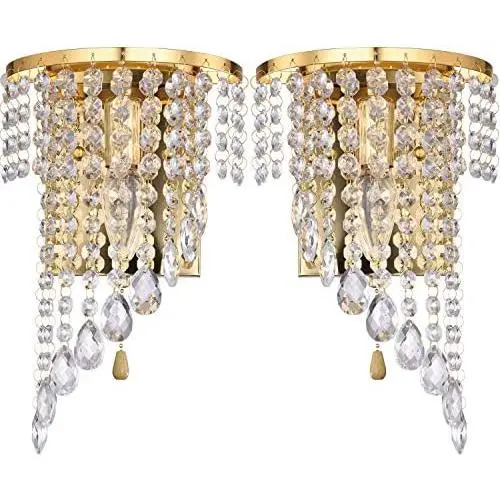 HOMWEERUN A Pair Left Right 2Pcs E12 Modern K9 Crystal Mirror Stainless Steel Wall Lights Wall Lamps Sconce Night Light Lamps Fixtures Lights With Switch For Hallway Bedside Living Room (Gold)