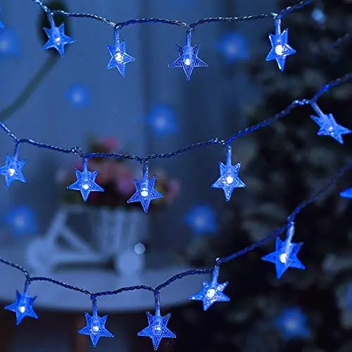 amadecohome Star String Lights, 100 LED Fairy Lights Plug in, Waterproof Christmas Decorations Lights for Indoor, Outdoor, Wedding Party, Christmas Tree, Bedroom (Blue)