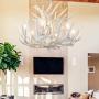HUITICO Deer Chandelier, 6 Lights Faux Rustic White Antlers Vintage Style Antler Chandeliers Fixtures Ceiling for Living Room, Bar, Cafe, Kitchen, Dining Room