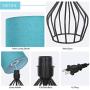 HAITRAL Modern Table Lamps Set of 2 - Black Metal Bedside Teal Lamps for Bedroom, Living Room,Dorm, Side Table, Geometric Desk Lamps with Hollowed Out Base and Blue Fabric Shade