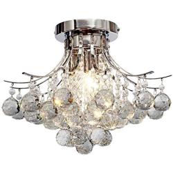 Chandelier Modern K9 Crystal Raindrop Chandelier Lighting Flush Mount LED Ceiling Light Fixture for Dining Room Bathroom Bedroom Livingroom Pendant Lamp 11''H 16''W