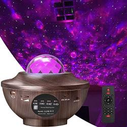 Homcasito Star Projector Night Light Adjustable Ocean Wave Projector with Remote Control Built-in Bluetooth Speaker Best for Gifts Birthday Party Wedding Bedroom Decor(Wood Grain)