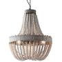 Newrays Wood Beaded Chandelier Pendant Three Lights Gray White Finishing Retro Vintage Antique Rustic Kitchen Ceiling Lamp Light Fixtures(Middle)