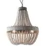 Newrays Wood Beaded Chandelier Pendant Three Lights Gray White Finishing Retro Vintage Antique Rustic Kitchen Ceiling Lamp Light Fixtures(Middle)