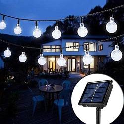 Solar String Lights Globe 33 Feet 60 Crystal Balls Waterproof LED Fairy Lights 8 Modes Outdoor Starry Lights Solar Powered String Light for Garden Yard Home Party Wedding Decoration (Cool White)