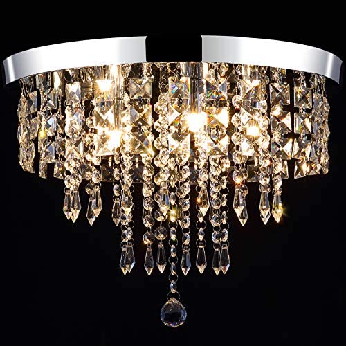 Modern Crystal Chandeliers Lighting Flush Mount LED Ceiling Light Fixture 5 Lights G9 Pendant Chandelier Diameter 15.7'' for Living Room Hallway Dining Room Bedroom (15.7in Transparent)