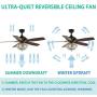 Black Ceiling Fan with Light Kit Crystal Chandeliers Fan Light 52'' Metal Indoor Mute Quiet 5 Reversible Blades Remote Control Ceiling Fan Light 52-Inch Living Room Bedroom Crystal Fan Light